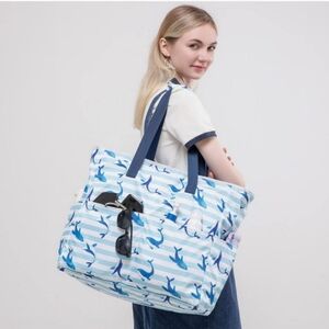 Blue Whale Print  BEACH Tote Bag